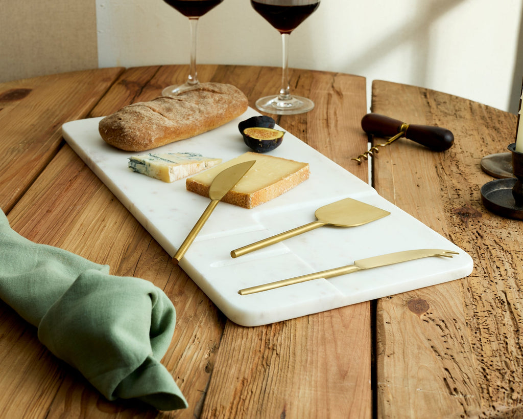 Cyara White Marble Cheese Board with Cutlery-3
