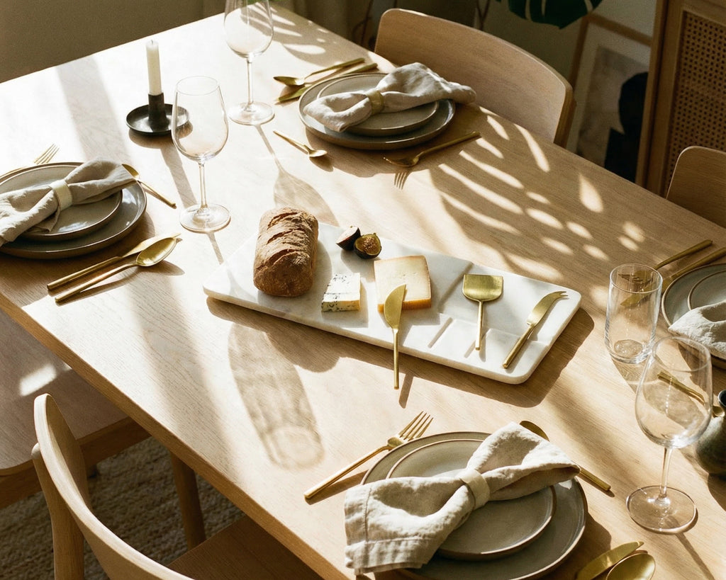 Cyara White Marble Cheese Board with Cutlery-1