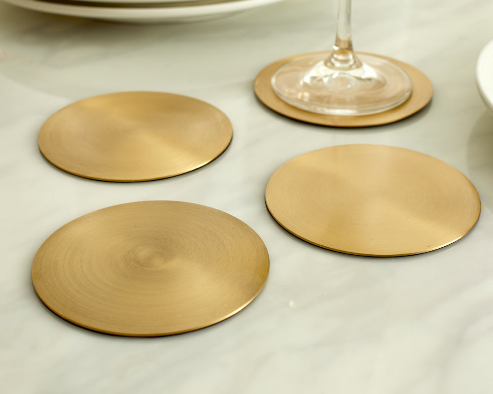 Ivy Brass Coasters – Set of 4 Brass Gold Round Drink Coasters-2