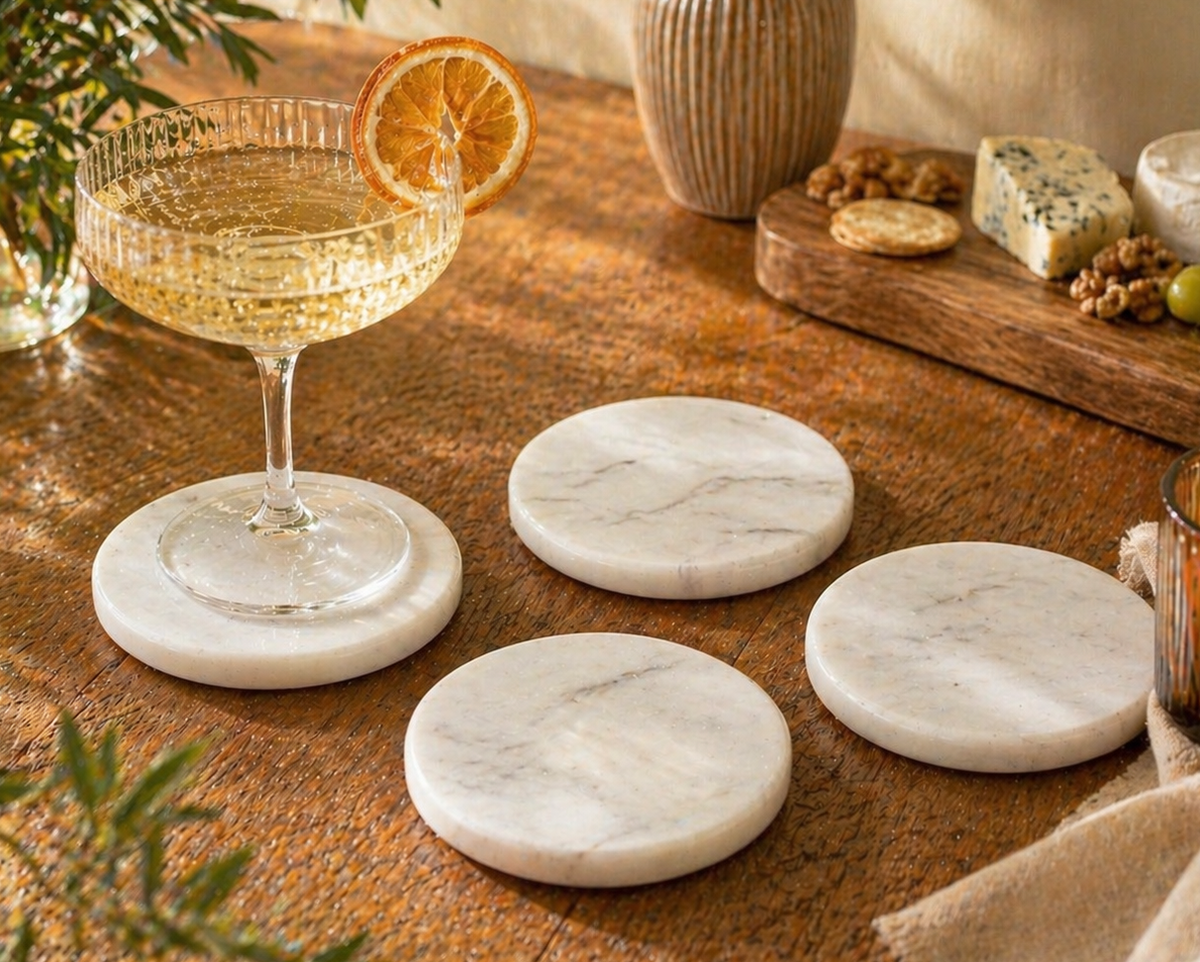 Emy Polished Round Marble Coasters Set-0