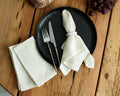 Beaune Linen Table Napkin White with Lines Pattern Set-0