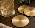 Ivy Brass Coasters – Set of 4 Brass Gold Round Drink Coasters-0