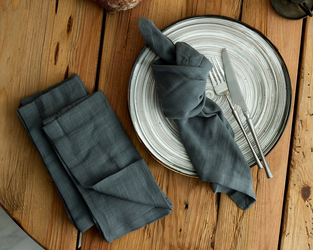 Ave Blue Cotton Napkins – Set of 4 Muslin Table Napkins-2