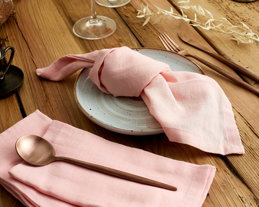 Joy Pink Cotton Napkins – Set of 4 Muslin Table Napkins-2