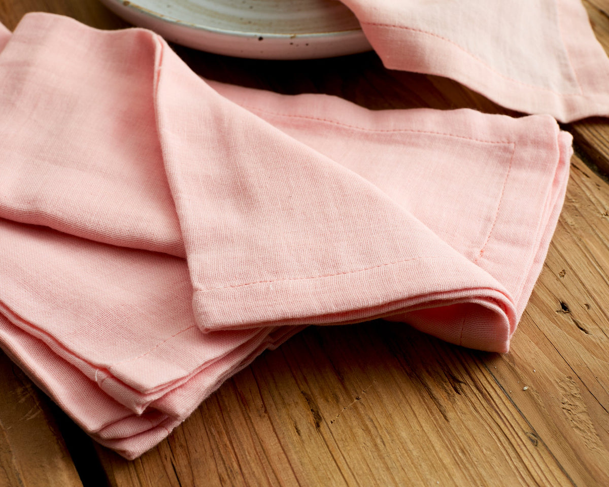 Joy Pink Cotton Napkins – Set of 4 Muslin Table Napkins-1