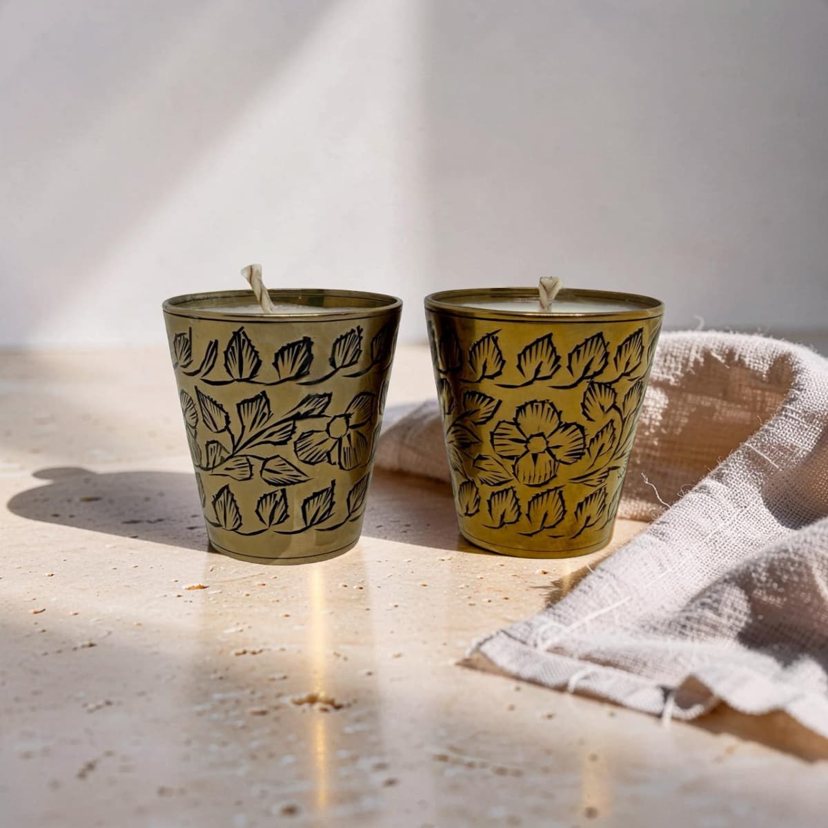 Engraved Brass Shot Glass Candle Set - Wild Honey Tobacco-0