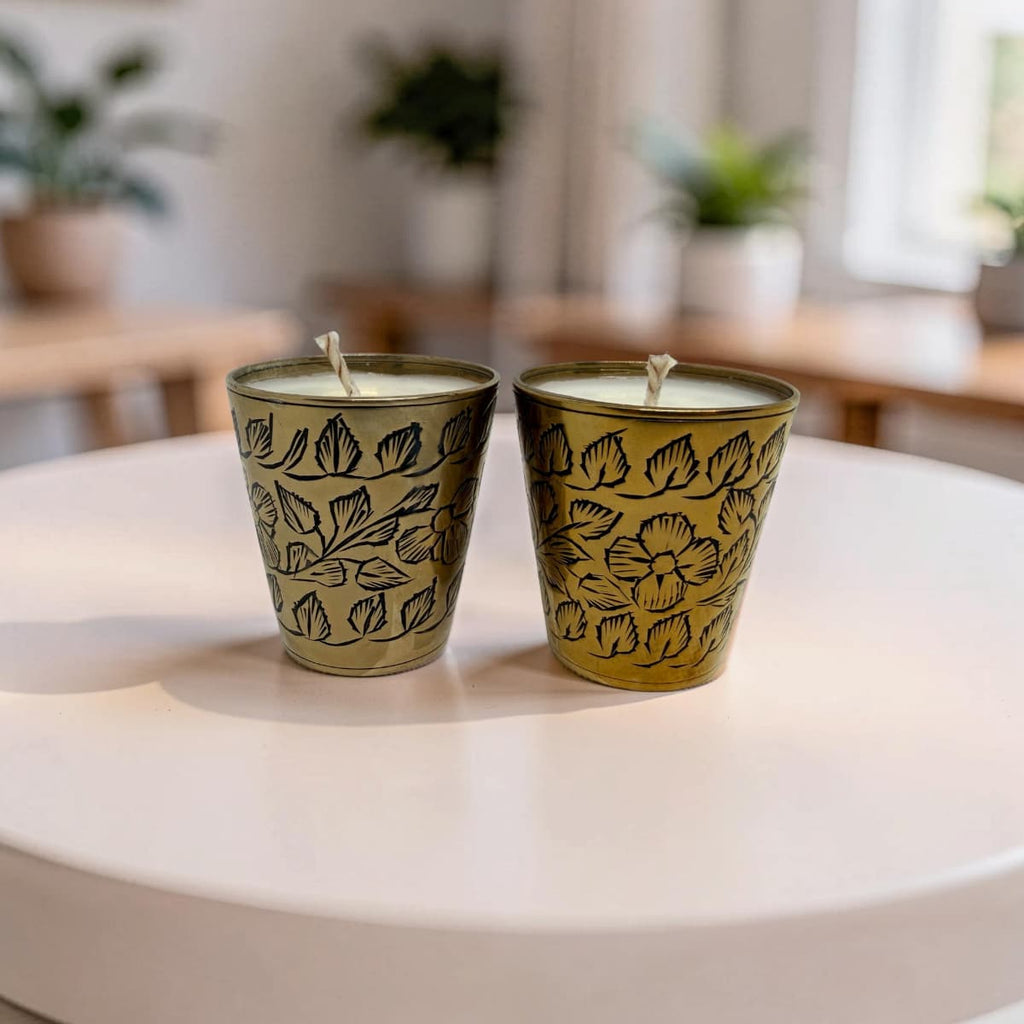 Engraved Brass Shot Glass Candle Set - Wild Honey Tobacco-2